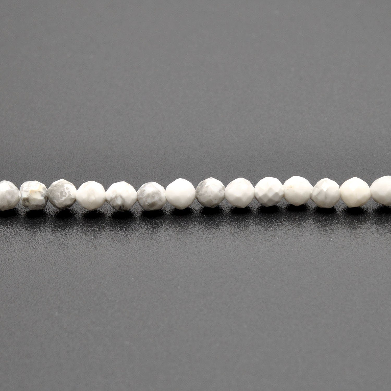 White Howlite Round Faceted Gemstone Beads 12.5" Strand - SAR Gems