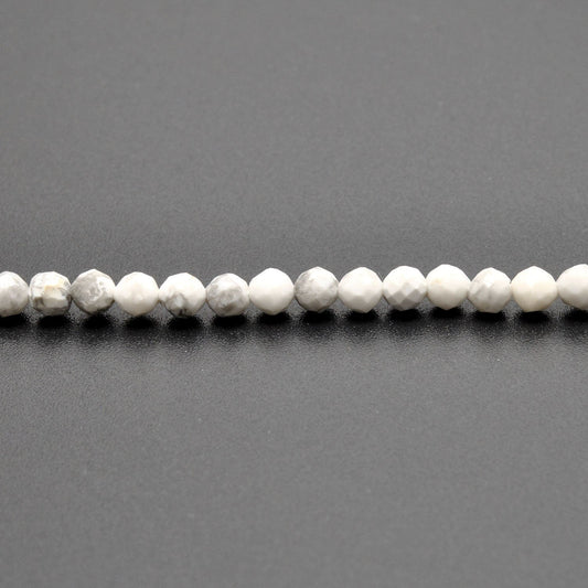 White Howlite Round Faceted Gemstone Beads 12.5" Strand - SAR Gems