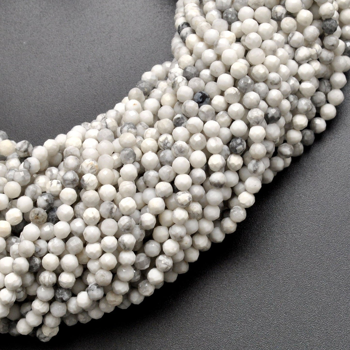 White Howlite Round Faceted Gemstone Beads 12.5" Strand - SAR Gems