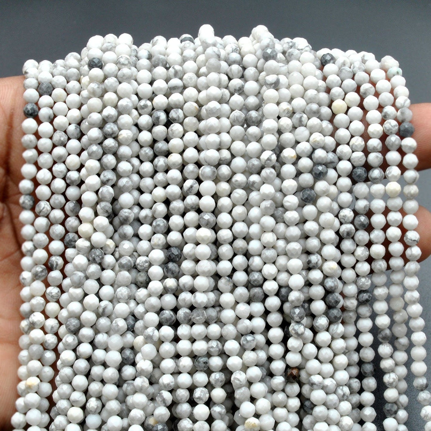 White Howlite Round Faceted Gemstone Beads 12.5" Strand - SAR Gems