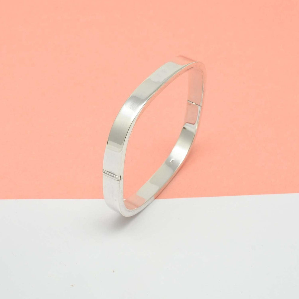 925 Sterling Silver Wide Hinged Square Bracelet 8mm 9mm