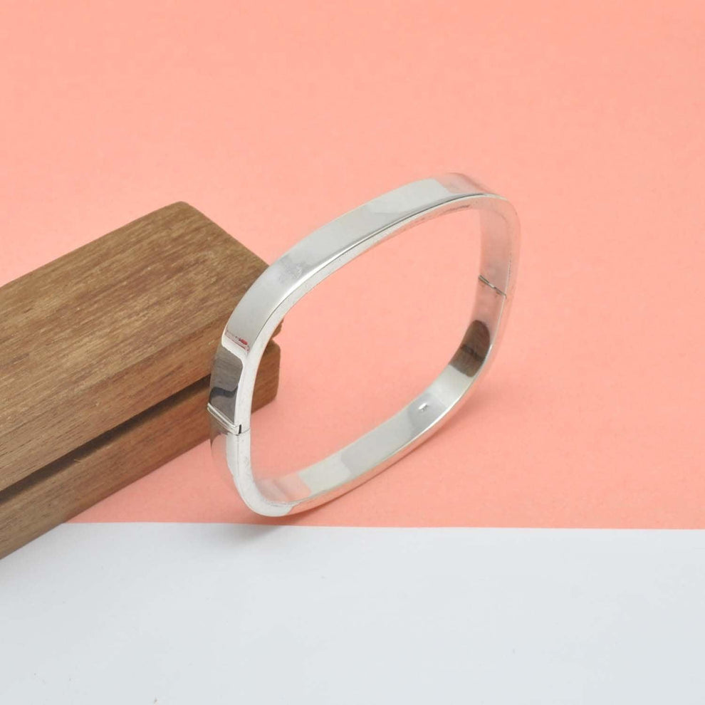 925 Sterling Silver Wide Hinged Square Bracelet 8mm 9mm