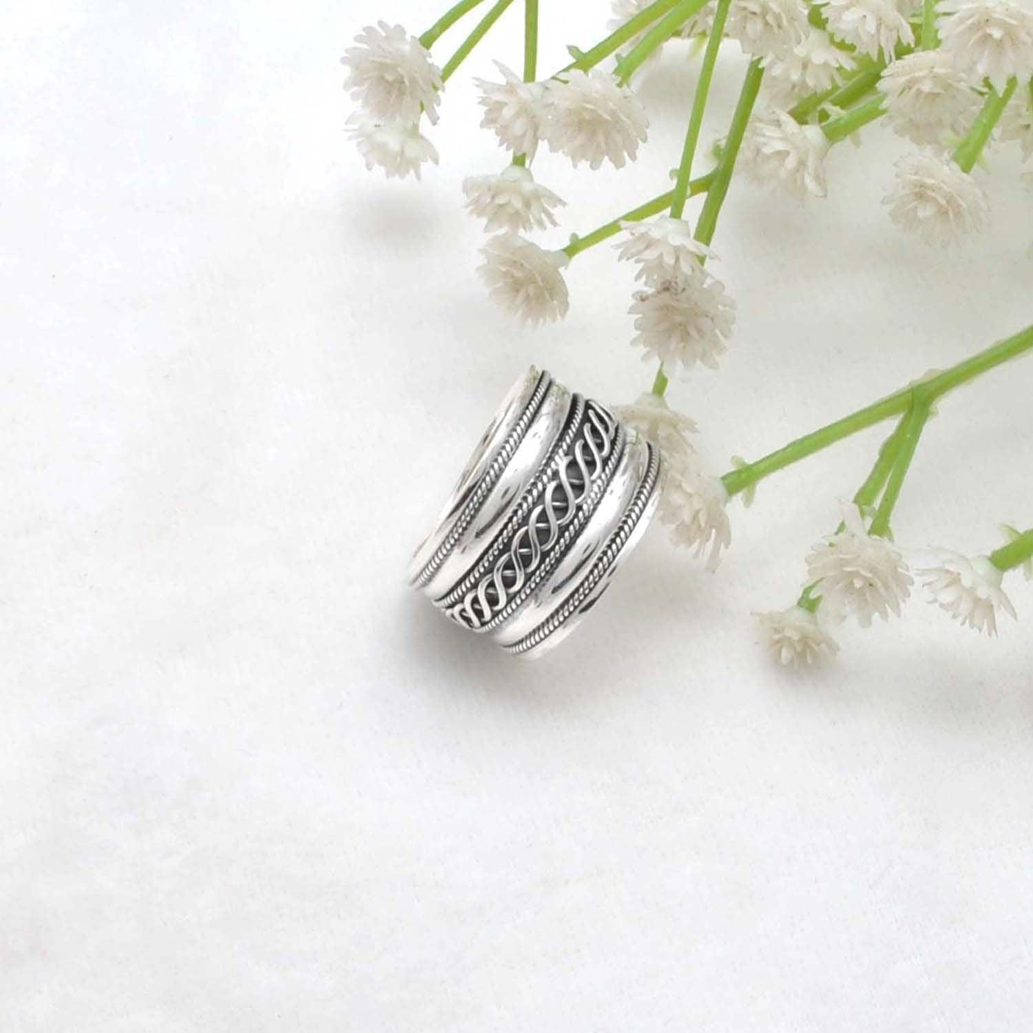 Thumb Silver Ring Size 10 Oxidized Anti-Stress Band - SAR Gems