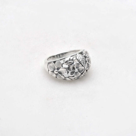 Floral Sterling Silver Handmade Dome Ring Size 6 - SAR Gems