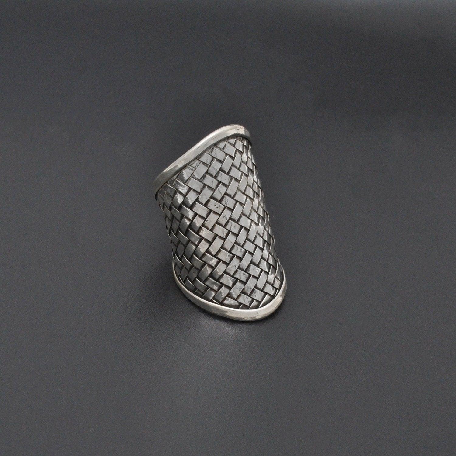 Silver Braided Long Finger Ring Size 10 - SAR Gems