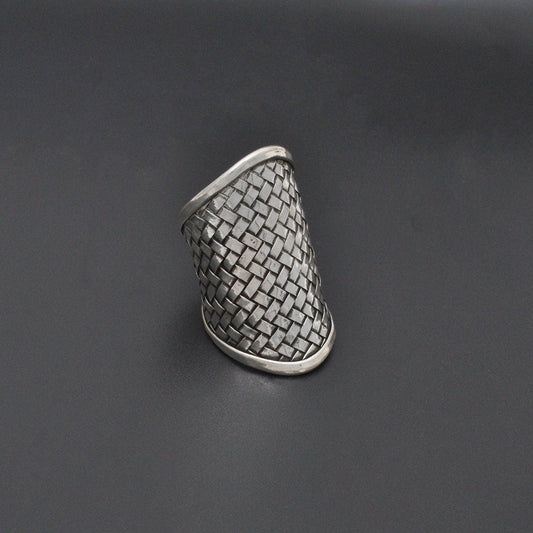 Silver Braided Long Finger Ring Size 10 - SAR Gems