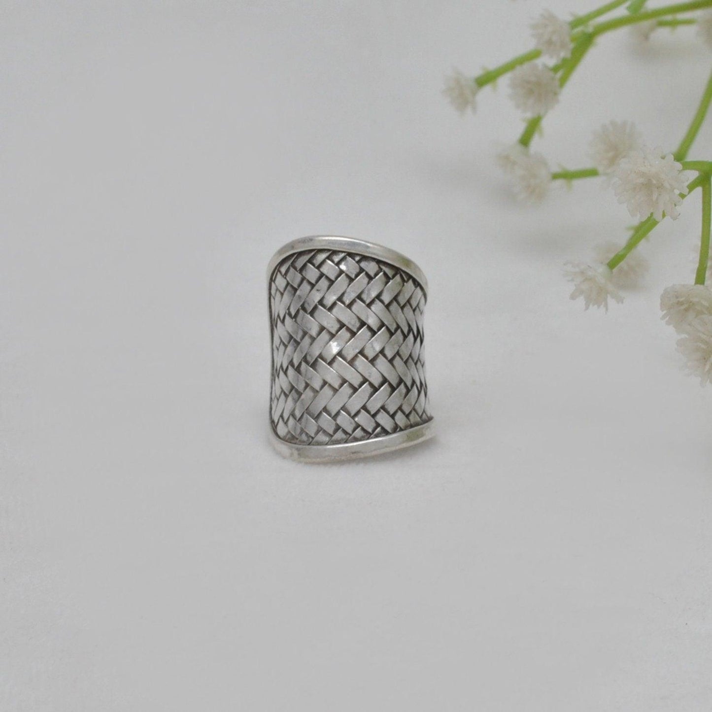 925 Silver Weave Chunky Wide Band Ring Size 9 - SAR Gems