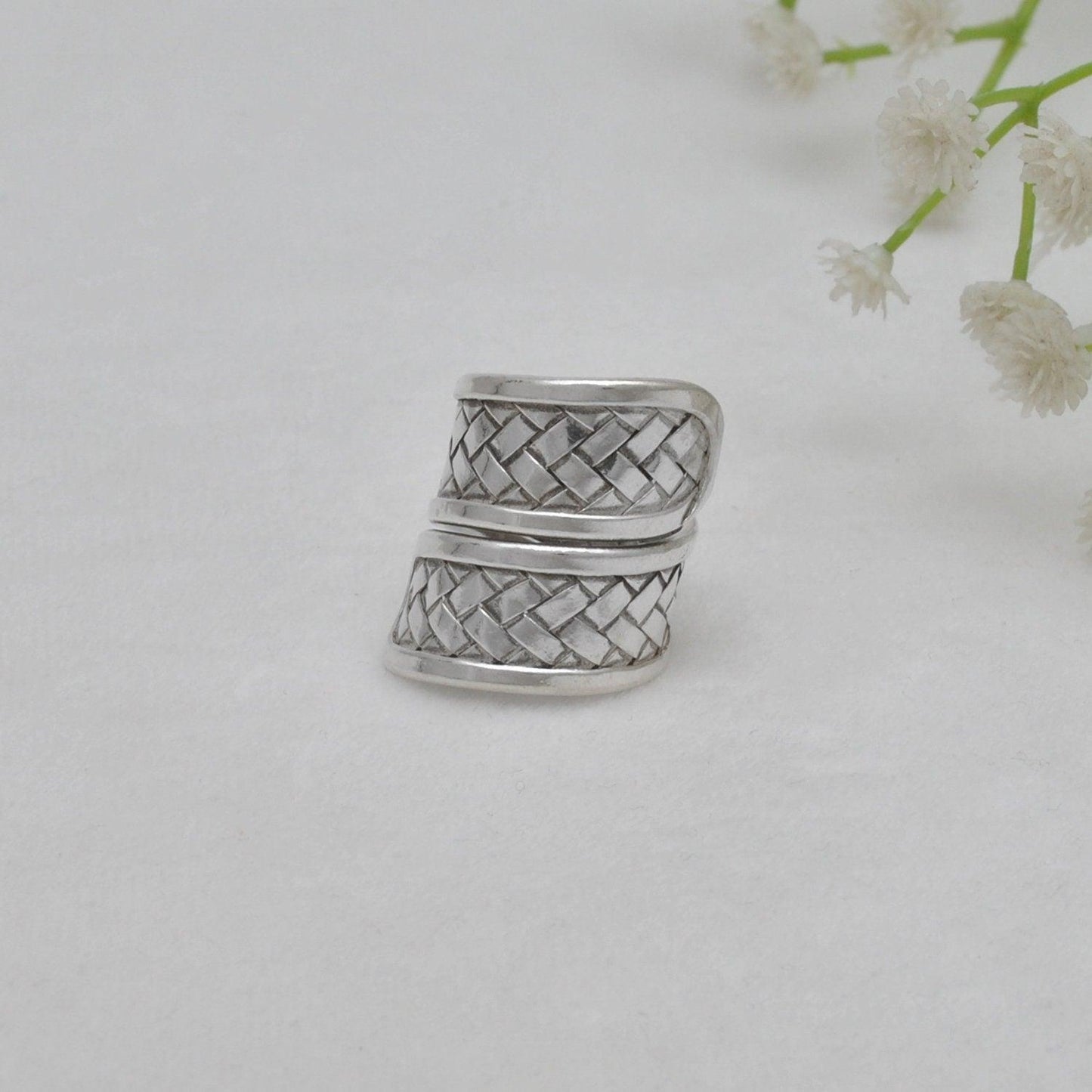 Tribal Braided 925 Silver Long Statement Ring Size 9 - SAR Gems