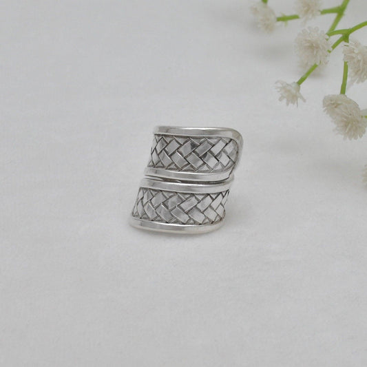 Tribal Braided 925 Silver Long Statement Ring Size 9 - SAR Gems