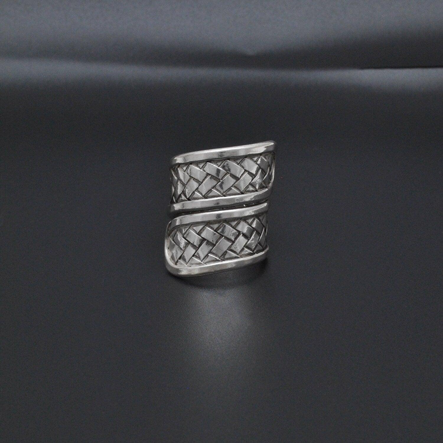 Tribal Braided 925 Silver Long Statement Ring Size 9 - SAR Gems