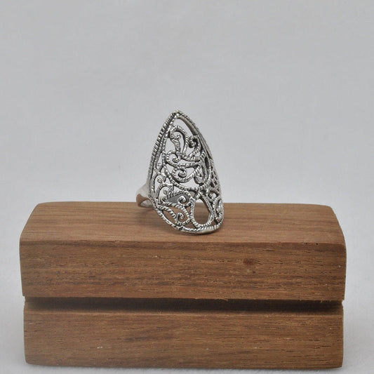 Sterling Silver Filigree Women Dainty Ring Size 8 - SAR Gems