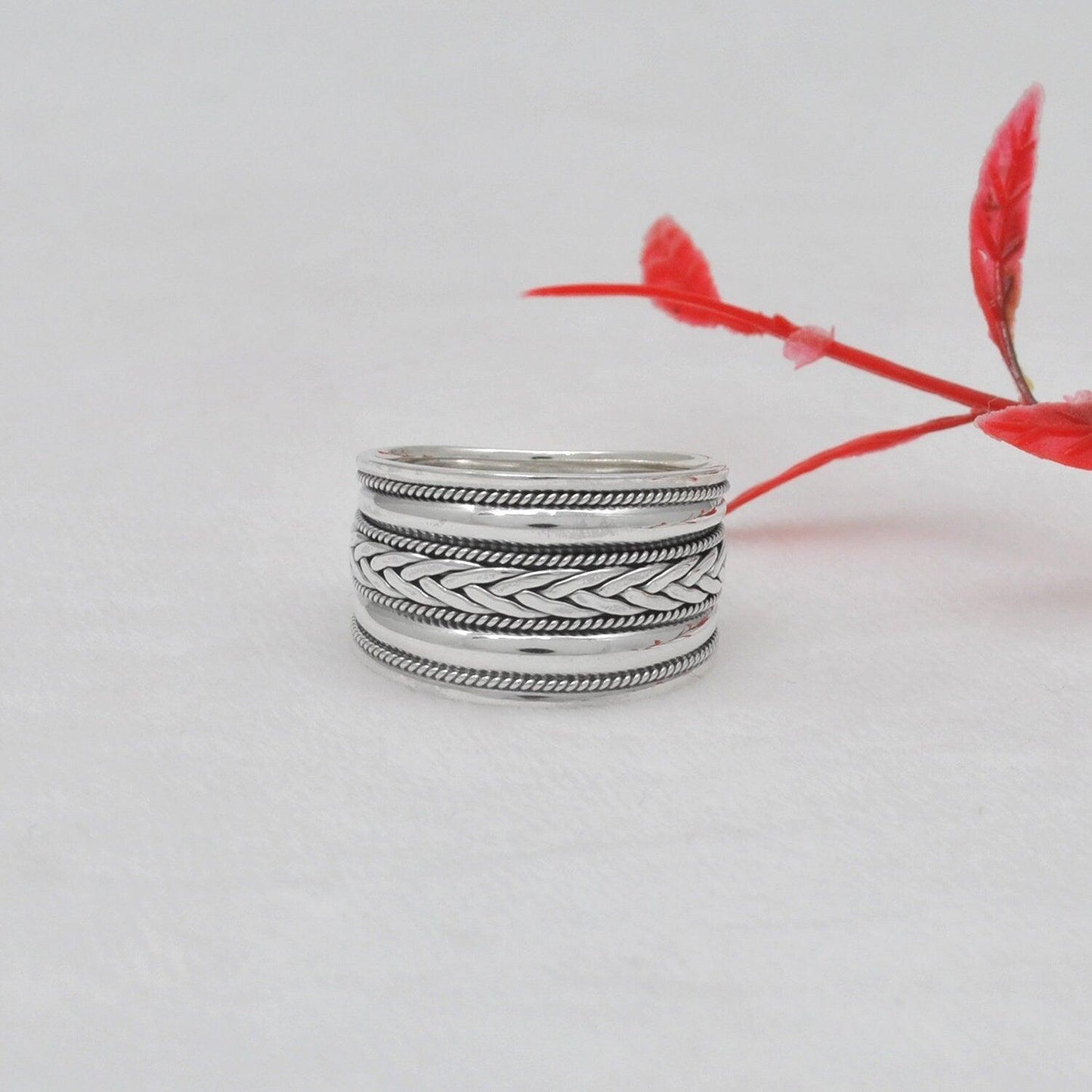 Wide Band Sterling Silver Thumb Ring Size 13 - SAR Gems