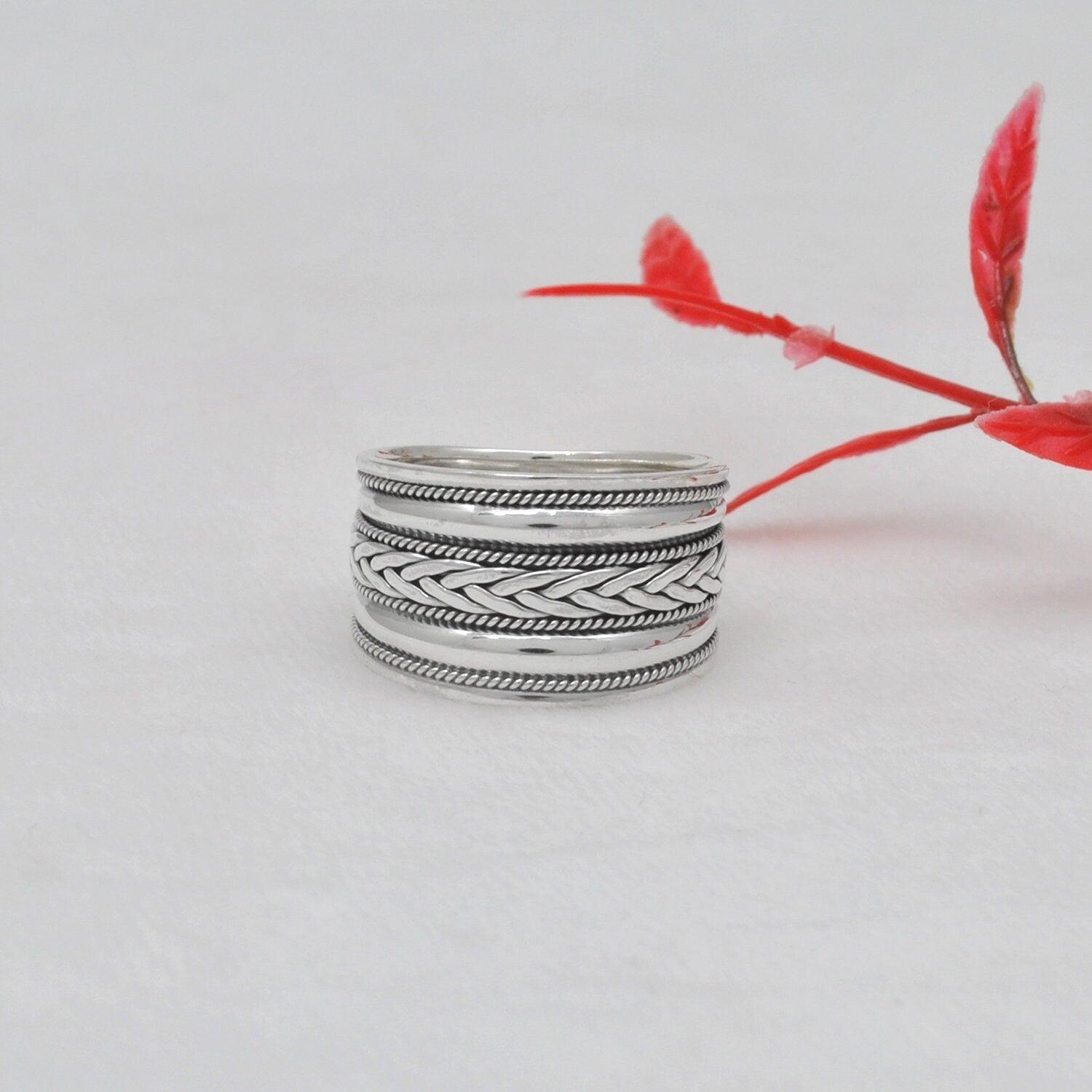 Wide Band Sterling Silver Thumb Ring Size 13 - SAR Gems