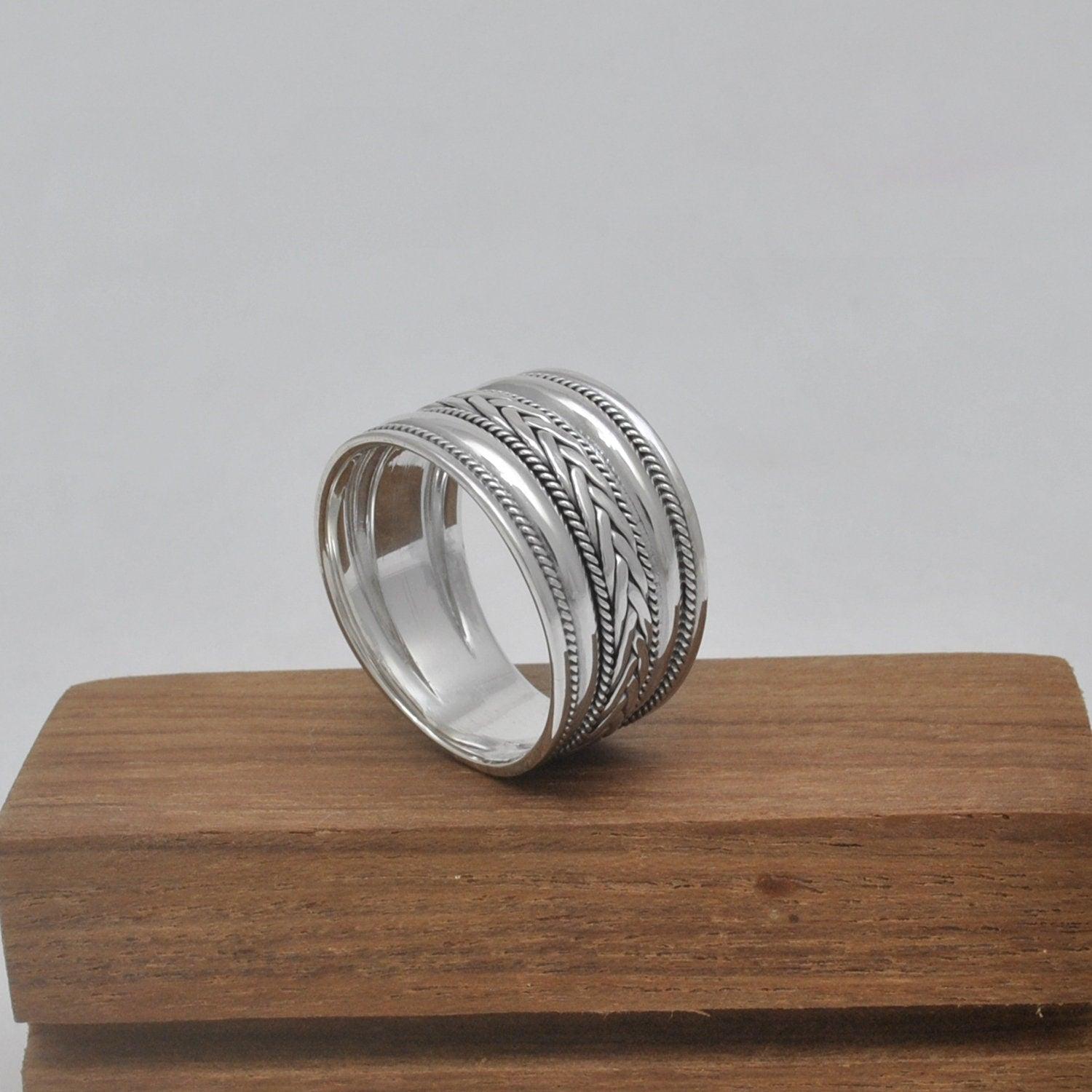 Wide Band Sterling Silver Thumb Ring Size 13 - SAR Gems