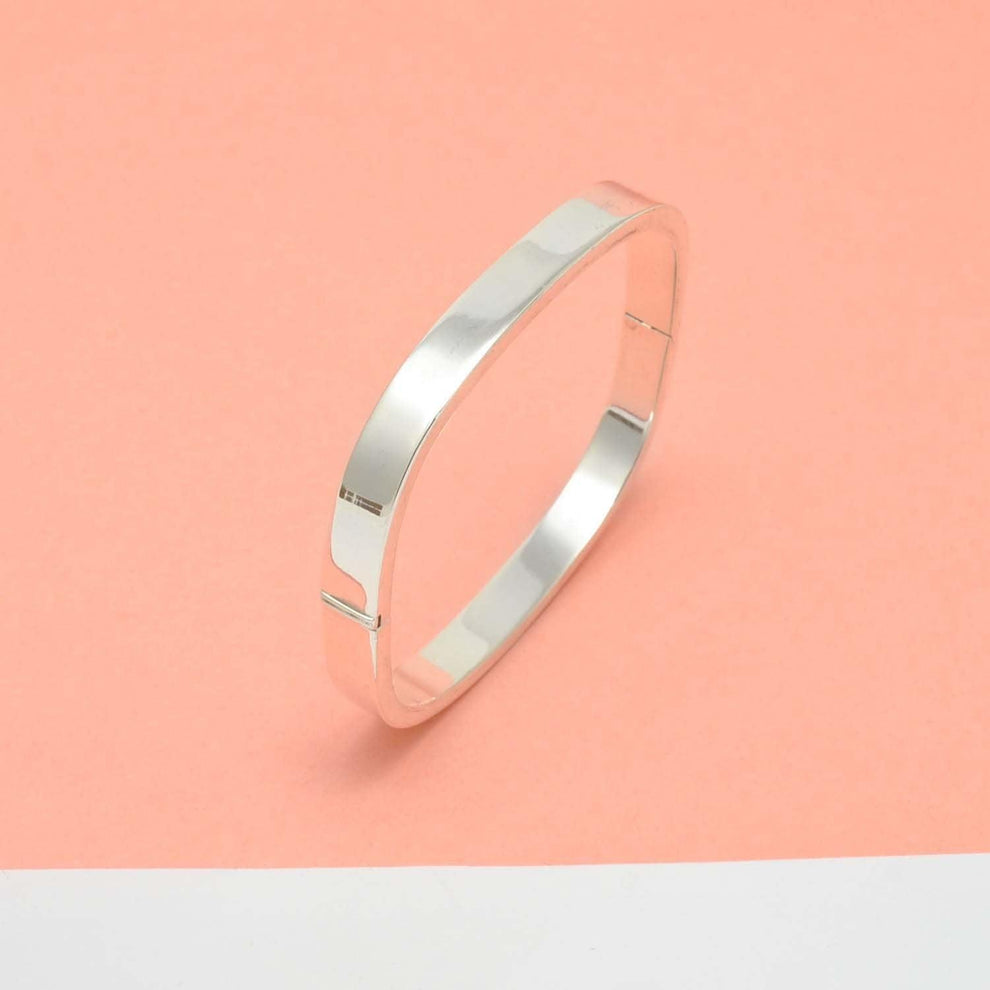 925 Sterling Silver Wide Hinged Square Bracelet 8mm 9mm