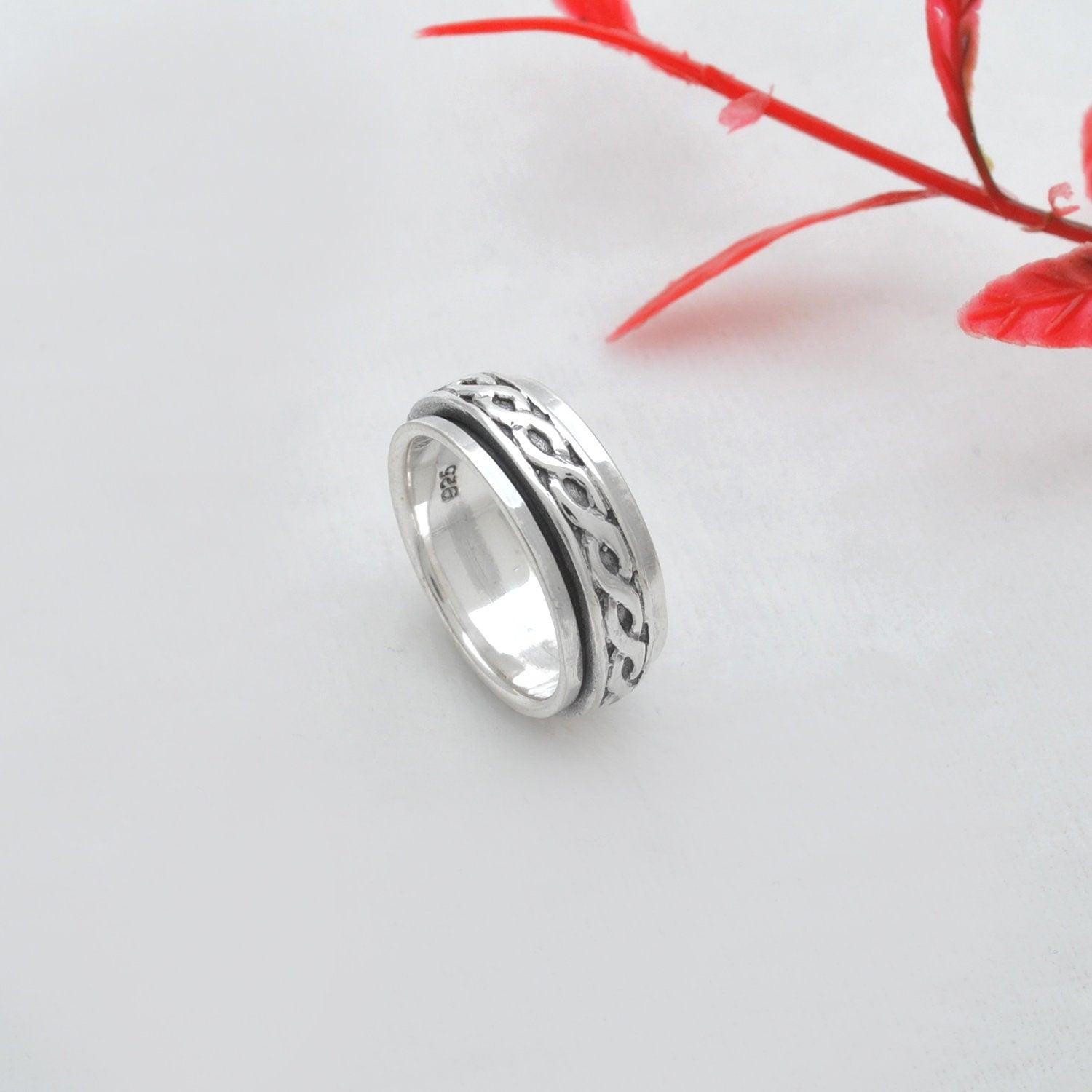 Spinner Silver Curb Band Ring Size 7 - SAR Gems