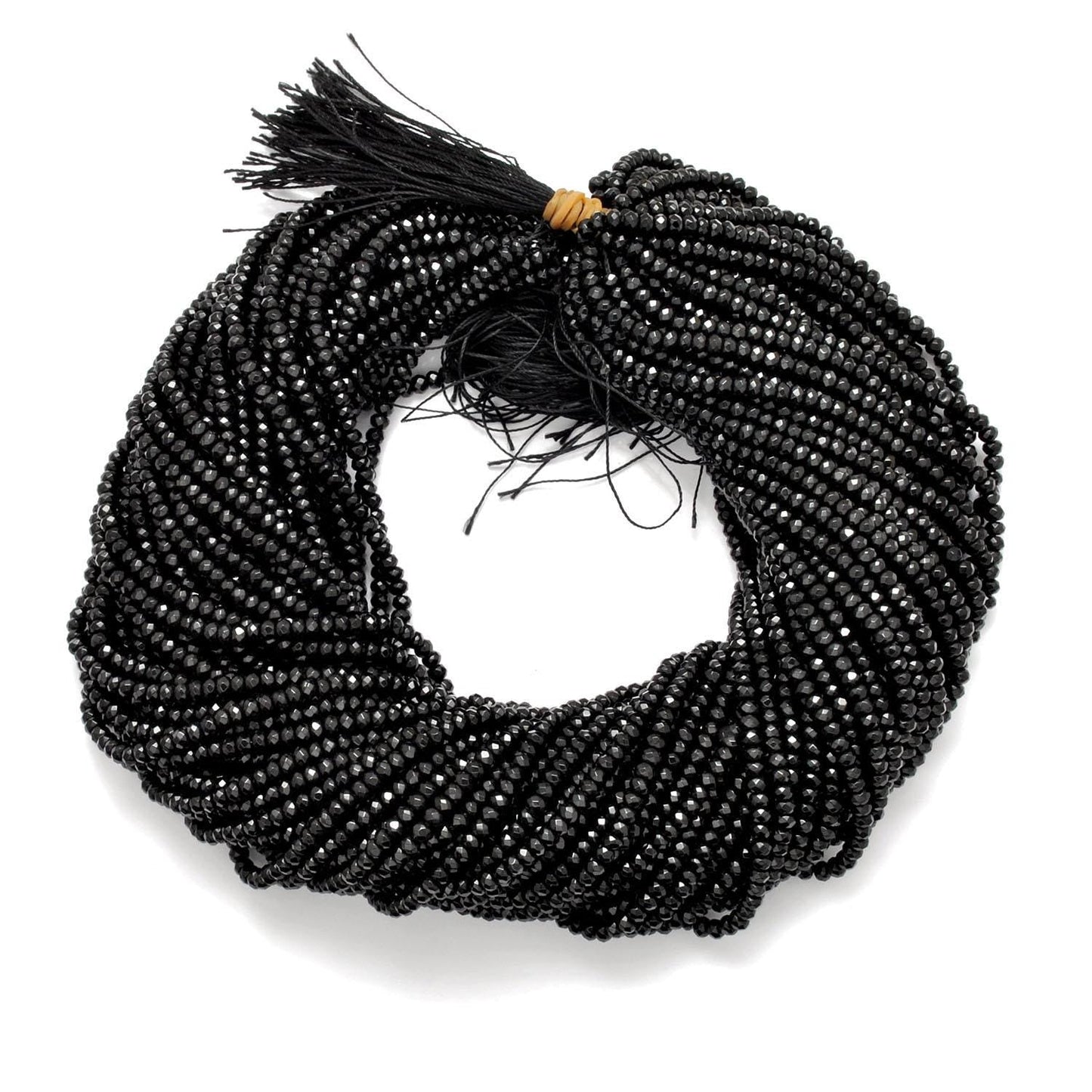 Black Onyx Rondelle Faceted Gemstone Beads 14" Strand - SAR Gems