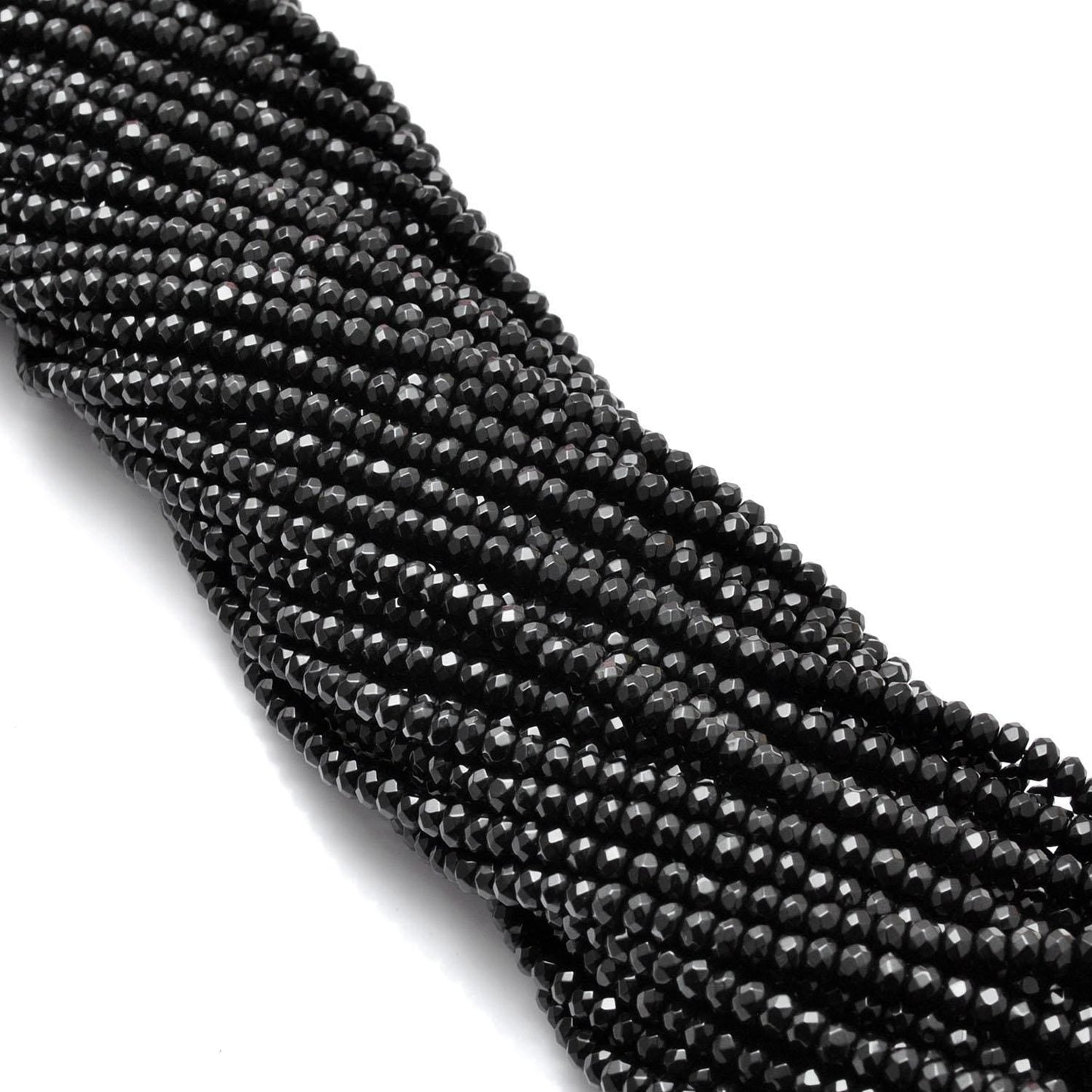 Black Onyx Rondelle Faceted Gemstone Beads 14" Strand - SAR Gems