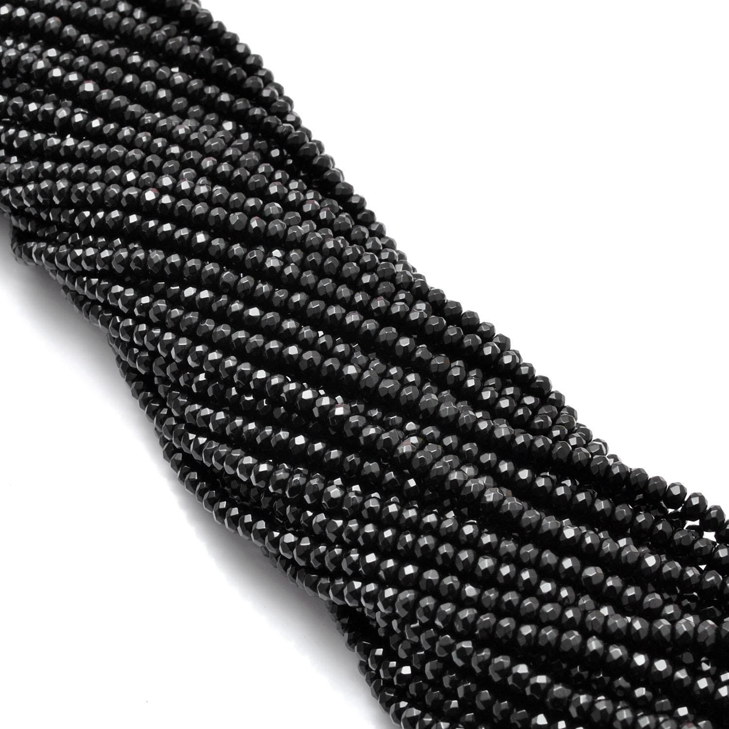 Black Onyx Rondelle Faceted Gemstone Beads 14" Strand - SAR Gems