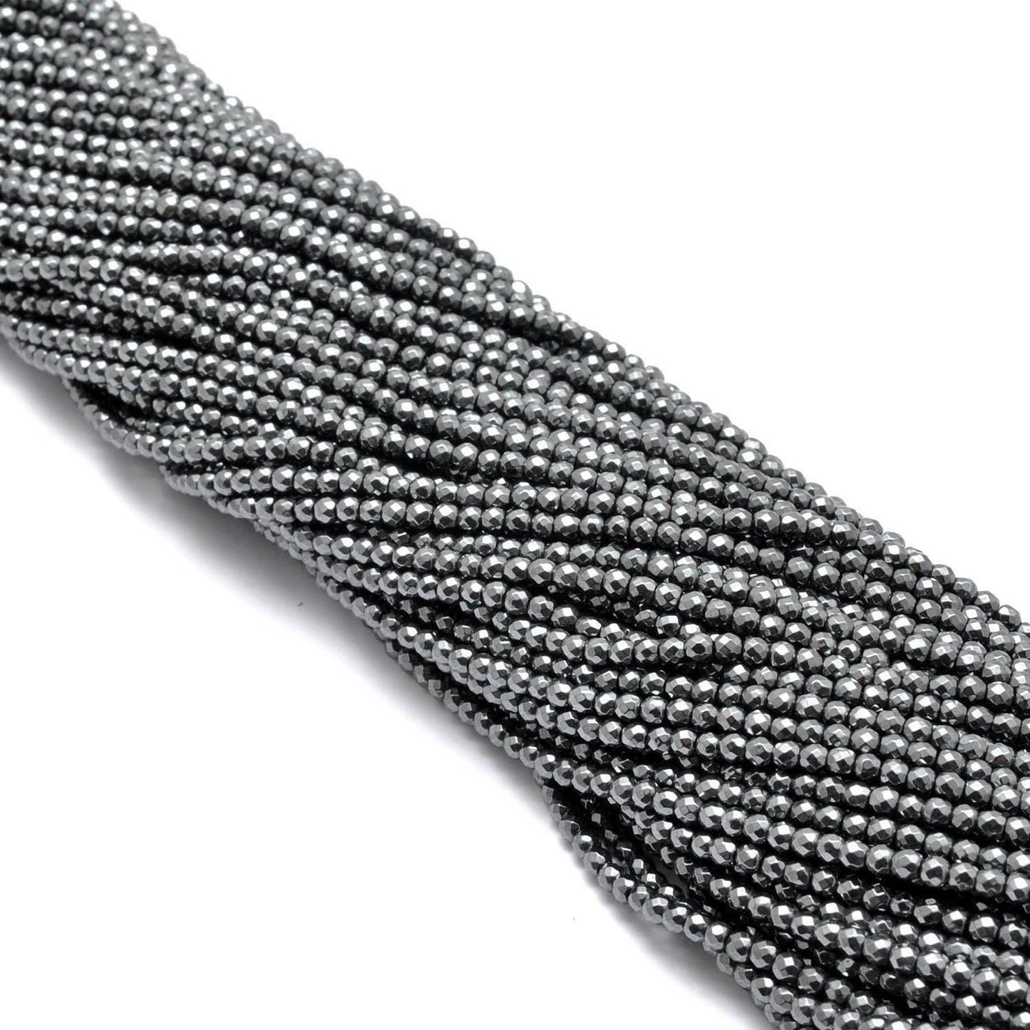 2mm Faceted Hematite Round Beads Spacers 15 inch