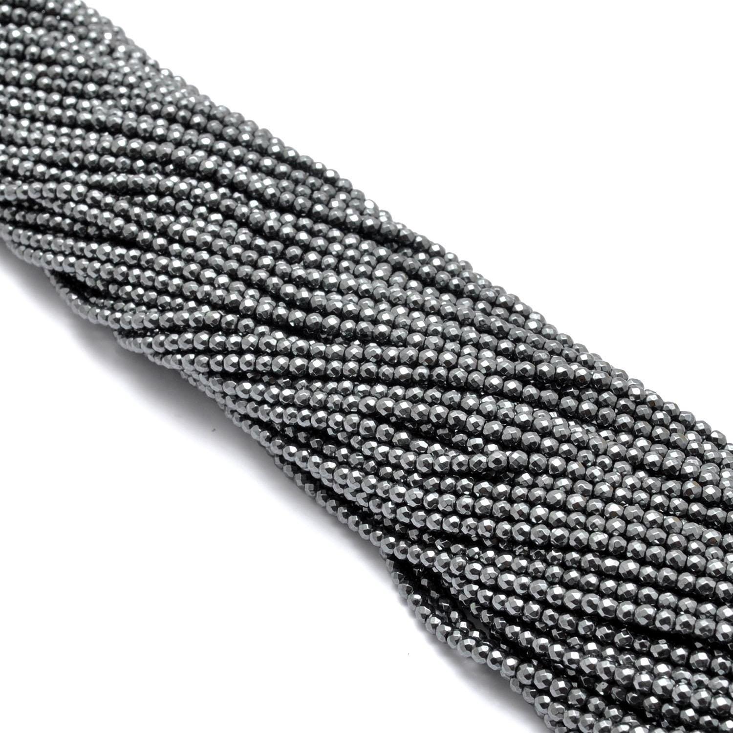 2mm Faceted Hematite Round Beads Spacers 15 inch