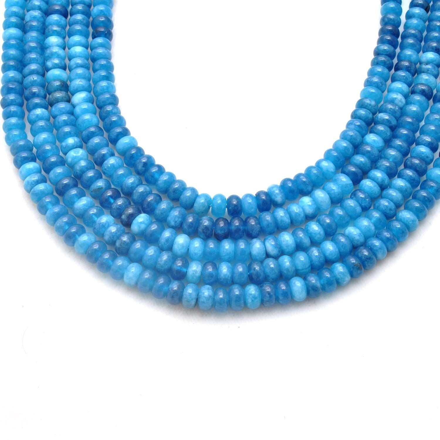 Blue Apatite Quartz Rondelle Gemstone Beads 15" Strand - SAR Gems