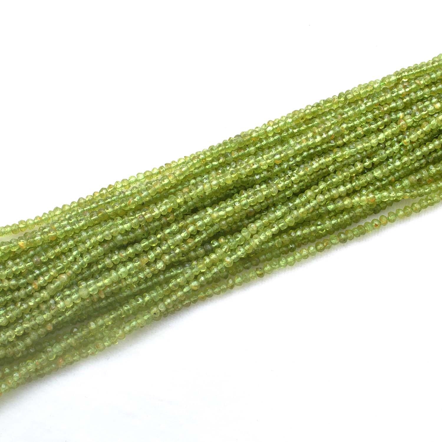 Natural Green Peridot Faceted Rondelle Gemstone Beads 13" - SAR Gems