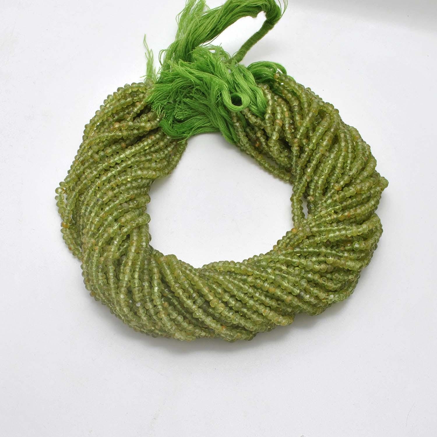 Natural Green Peridot Faceted Rondelle Gemstone Beads 13" - SAR Gems