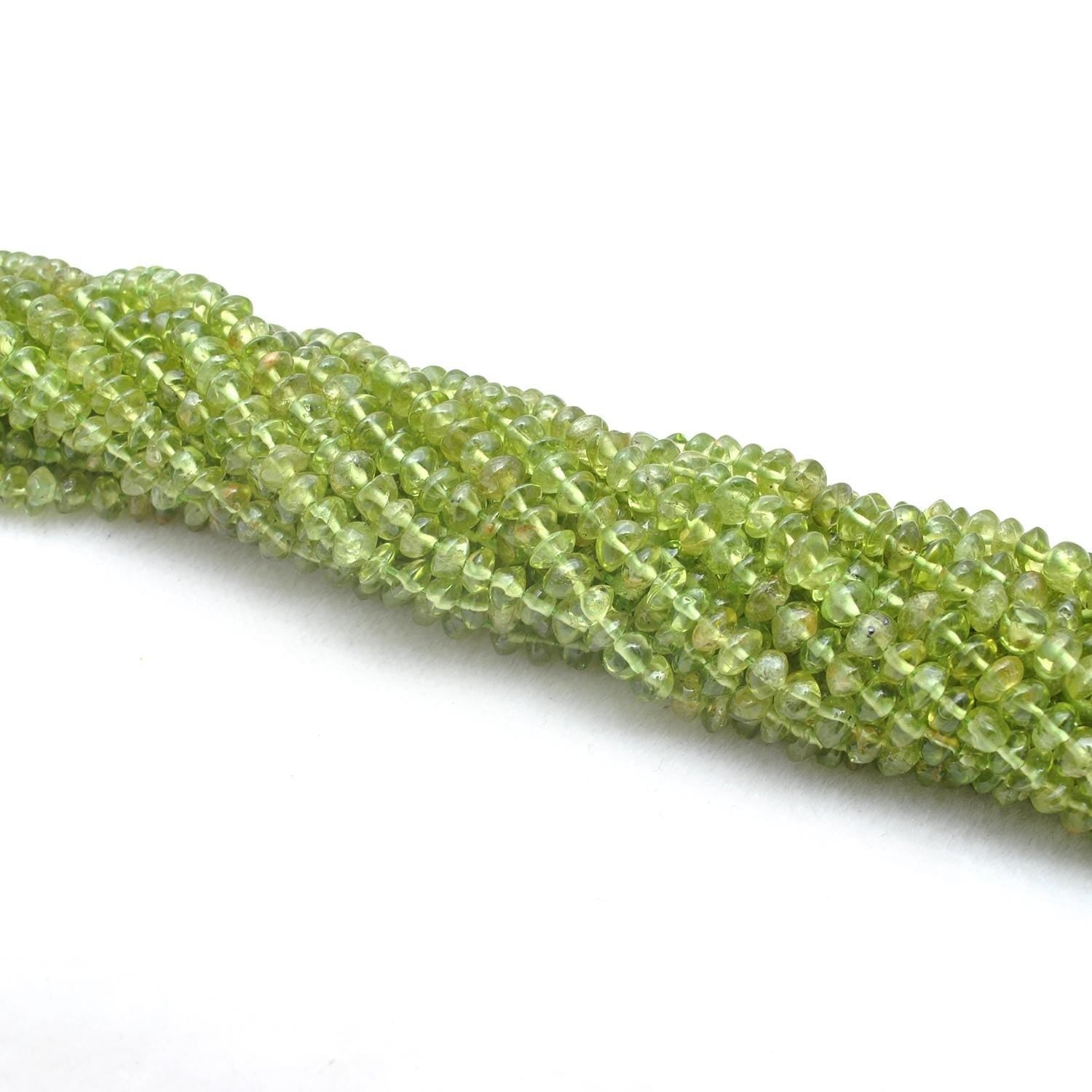 Natural Green Peridot Pain Button Beads 5-6mm 15" Strand - SAR Gems