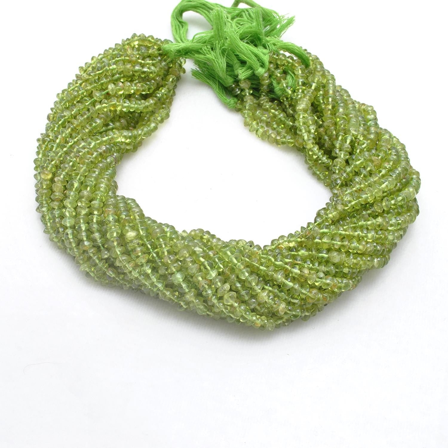 Natural Green Peridot Pain Button Beads 5-6mm 15" Strand - SAR Gems