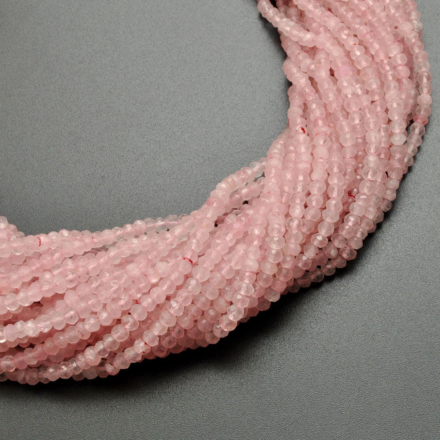 Natural Rose Quartz Round Faceted Gemstone Beads 13" Strand - SAR Gems