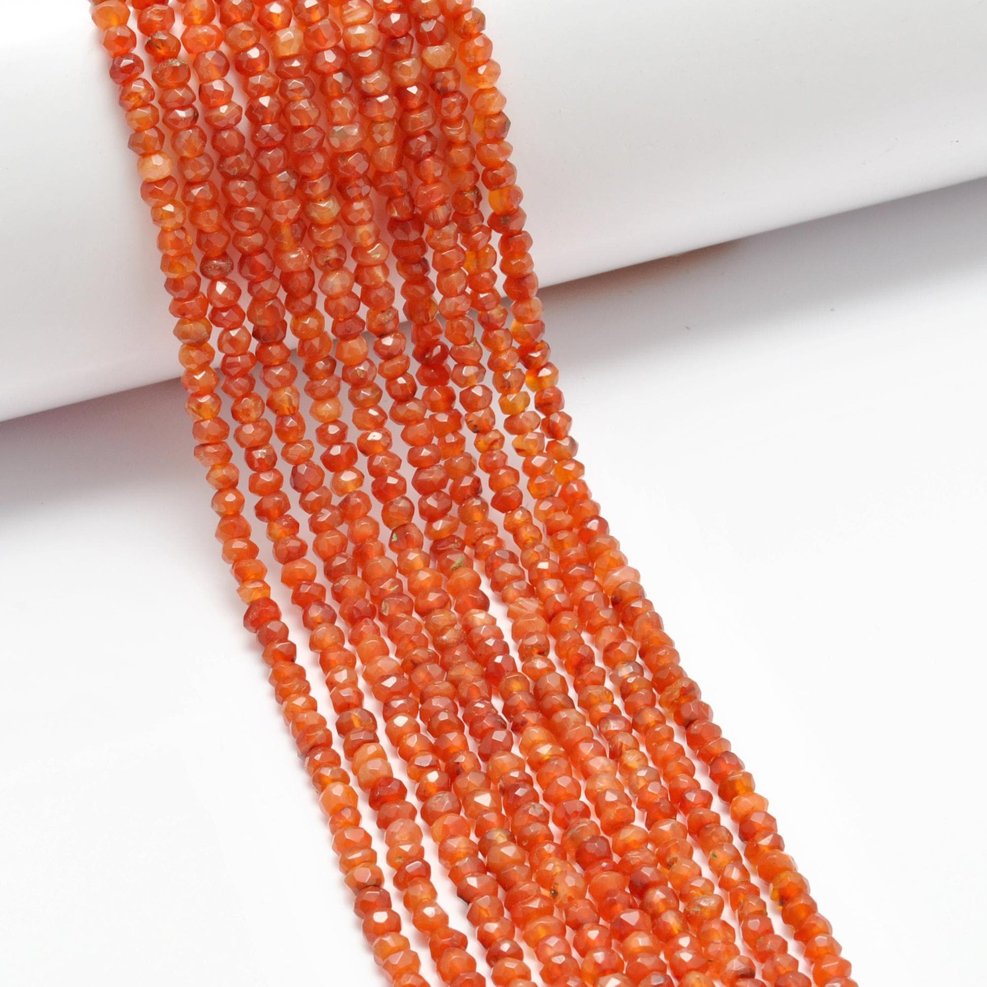 Natural Orange Carnelian Rondelle Faceted Gemstone Beads 13" - SAR Gems
