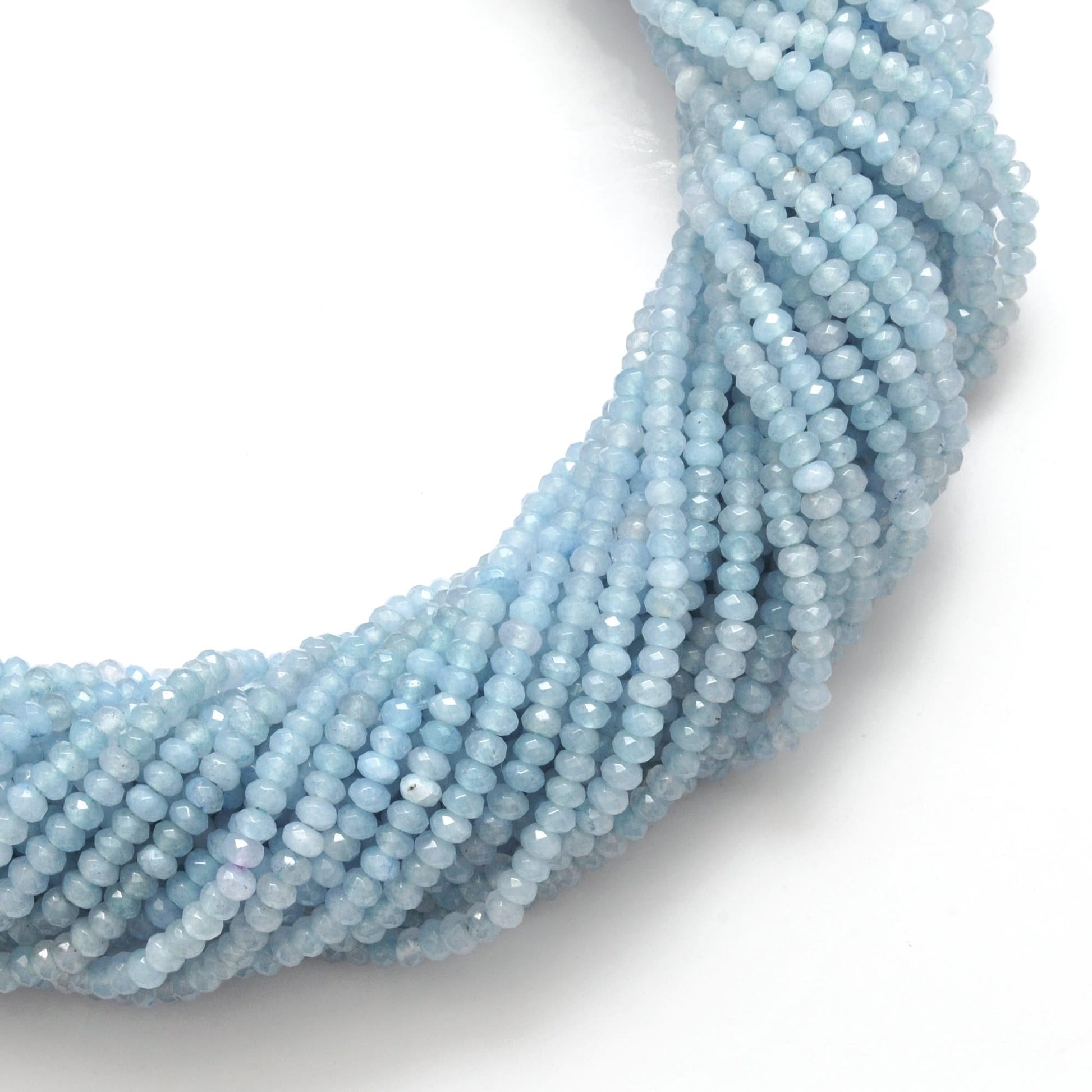 Milky Aqua Quartz Faceted Rondelle Gemstone Beads 14.5" Strand - SAR Gems