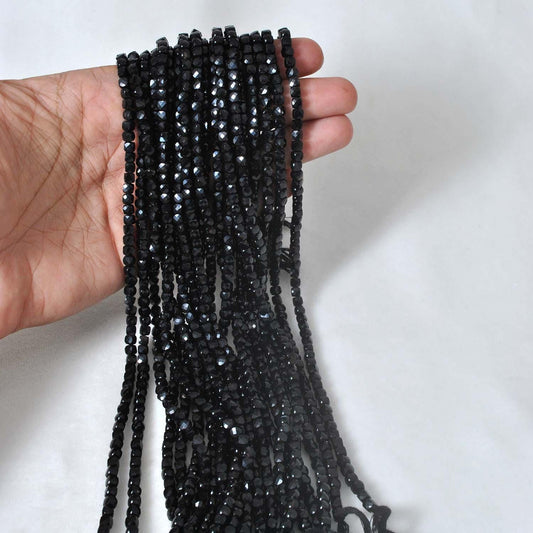 Natural Black Onyx Faceted Dice Gemstone Beads 4mm 12.5" - SAR Gems