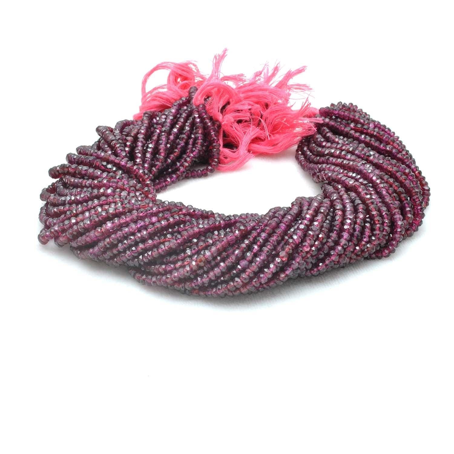 Natural Red Garnet Faceted Rondelle Gemstone Beads 12.5" Strand - SAR Gems