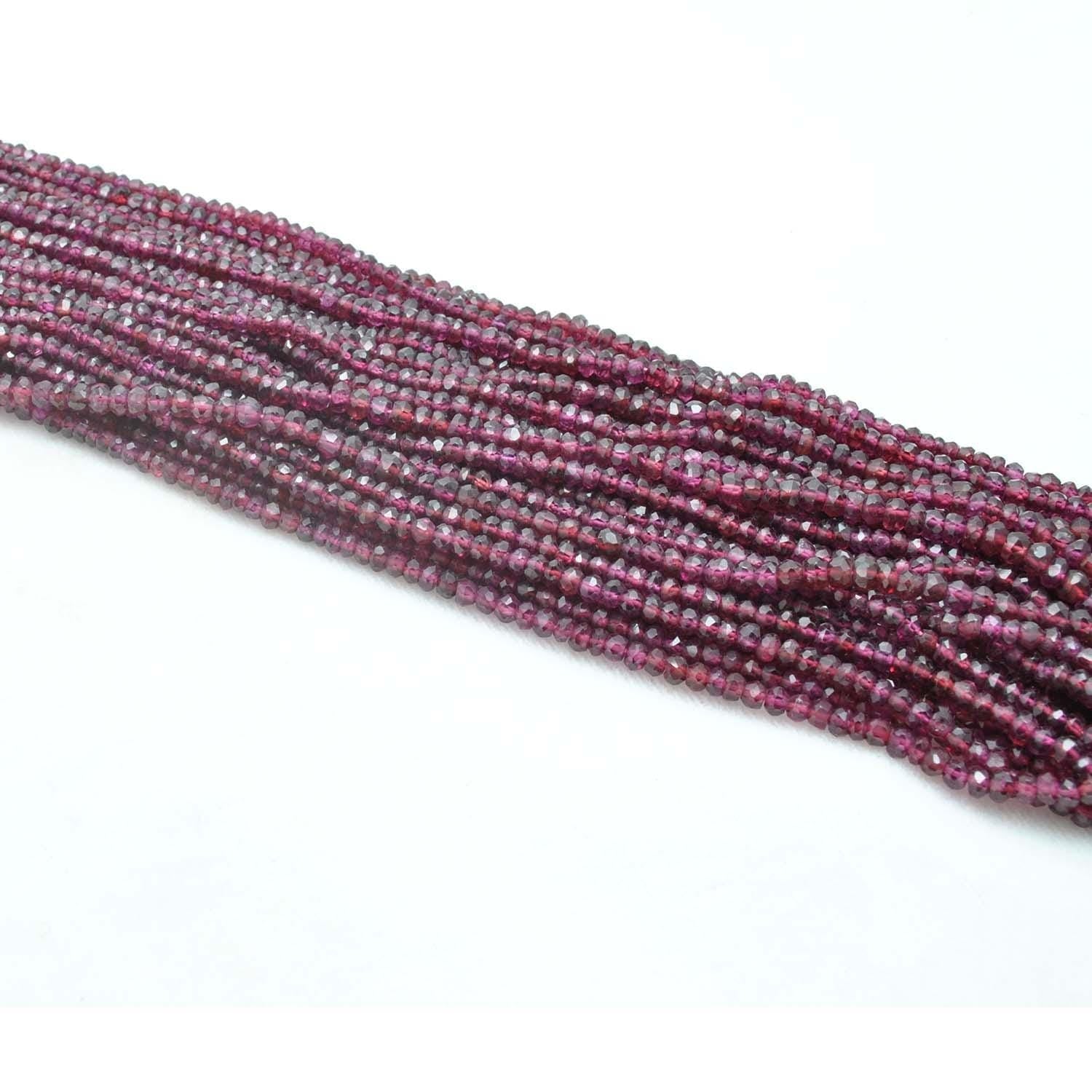 Natural Red Garnet Faceted Rondelle Gemstone Beads 12.5" Strand - SAR Gems
