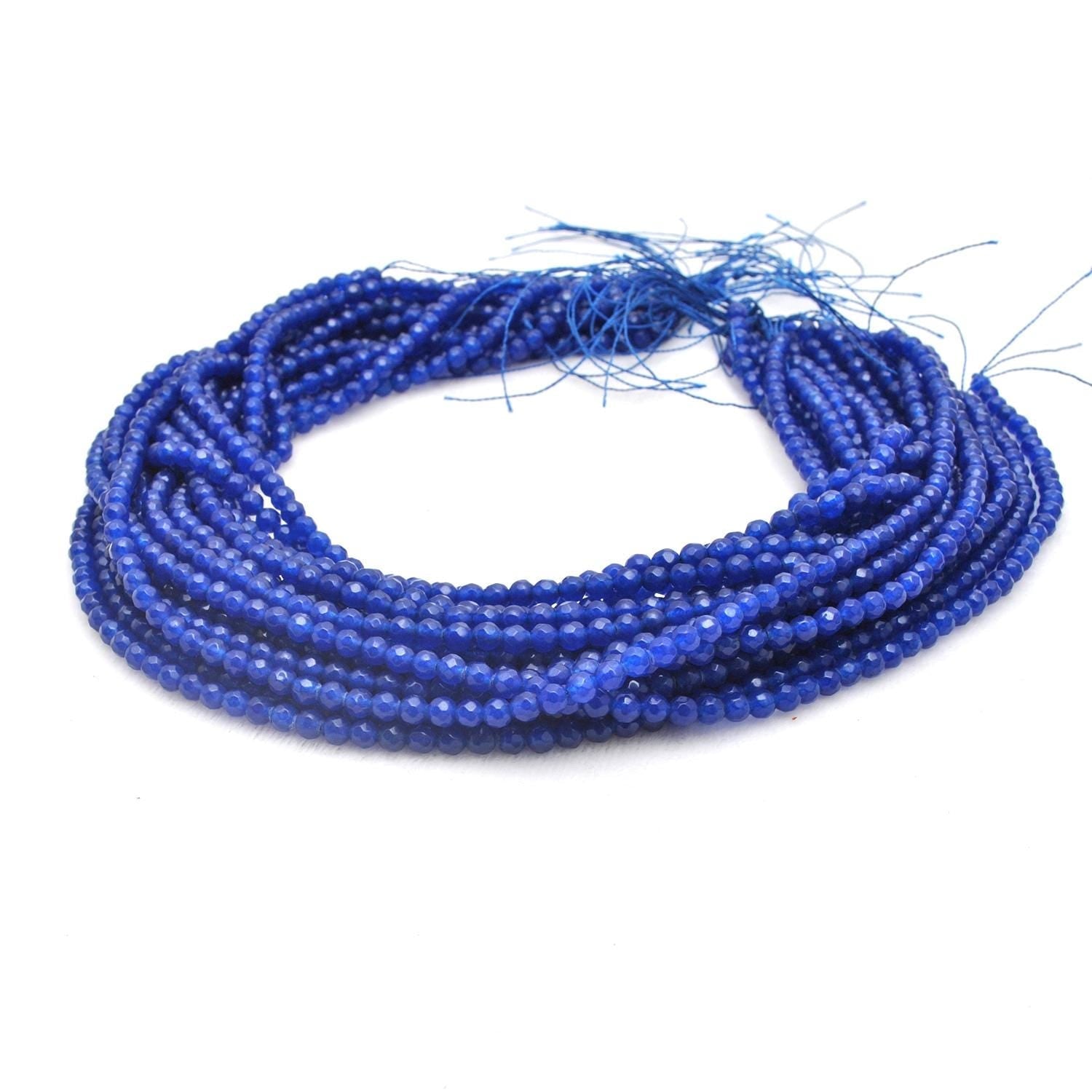 Blue Quartz Faceted Round Gemstone Beads 4mm 15" Strand - SAR Gems