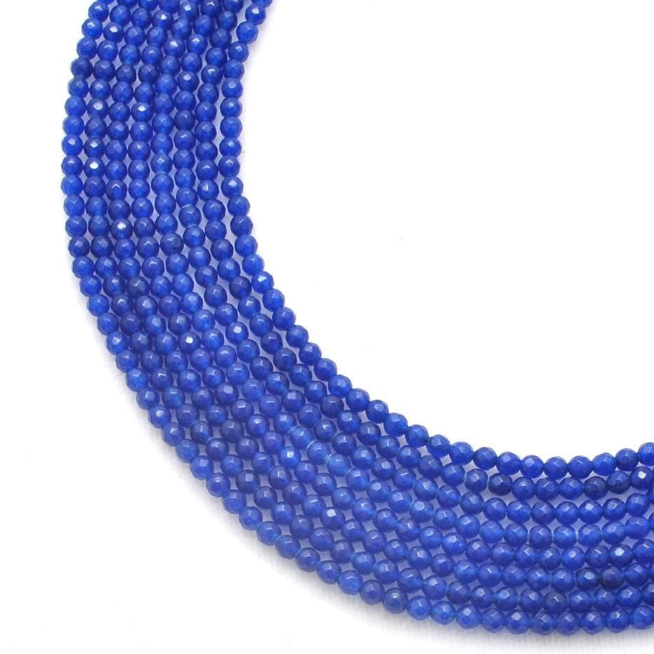 Blue Quartz Faceted Round Gemstone Beads 4mm 15" Strand - SAR Gems