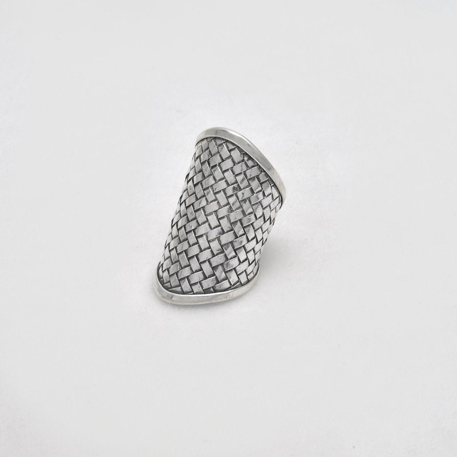 Silver Braided Long Finger Ring Size 10 - SAR Gems