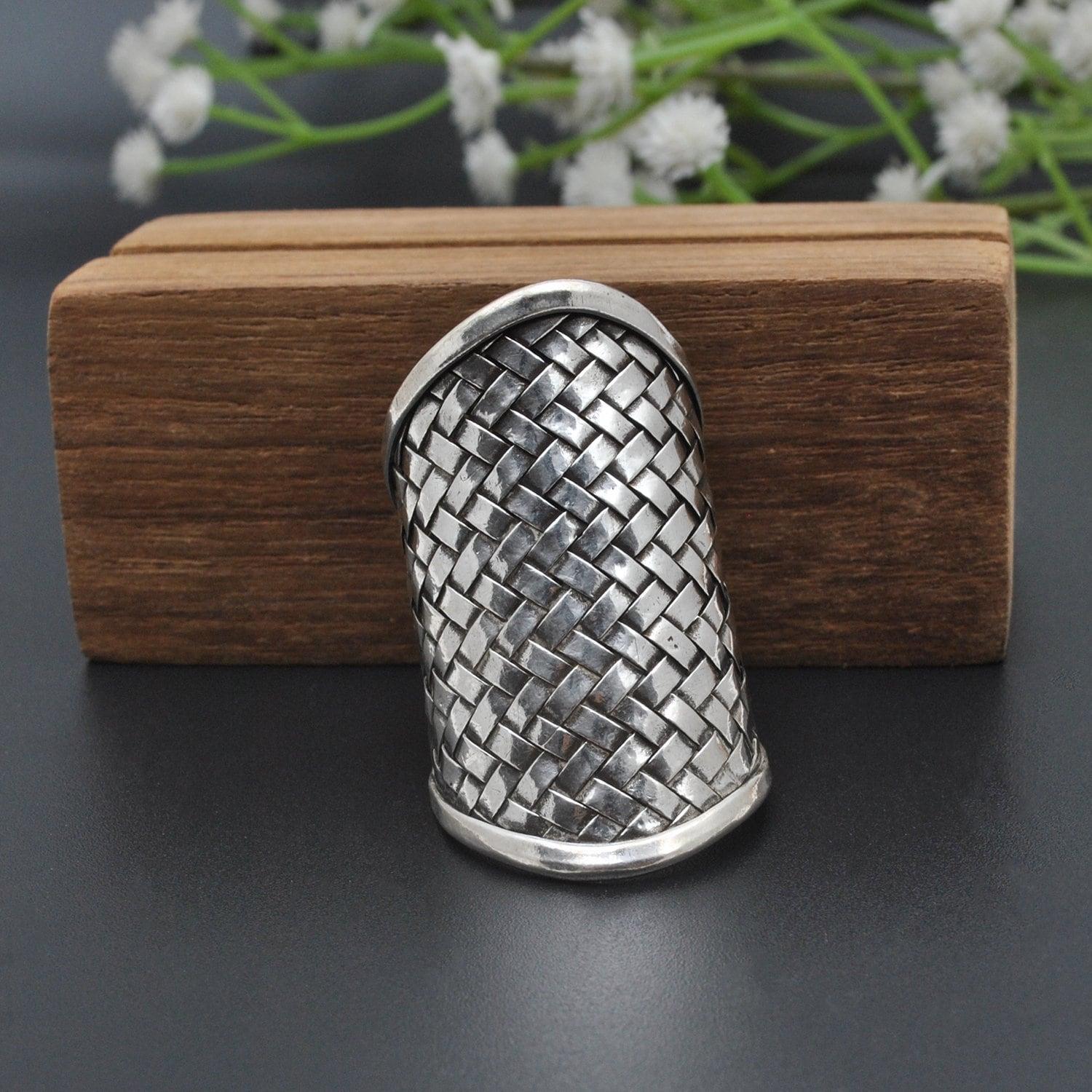 Silver Braided Long Finger Ring Size 10 - SAR Gems