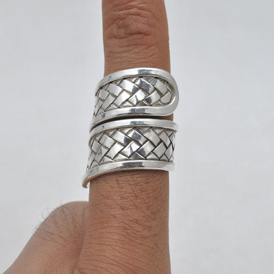 Tribal Braided 925 Silver Long Statement Ring Size 9 - SAR Gems
