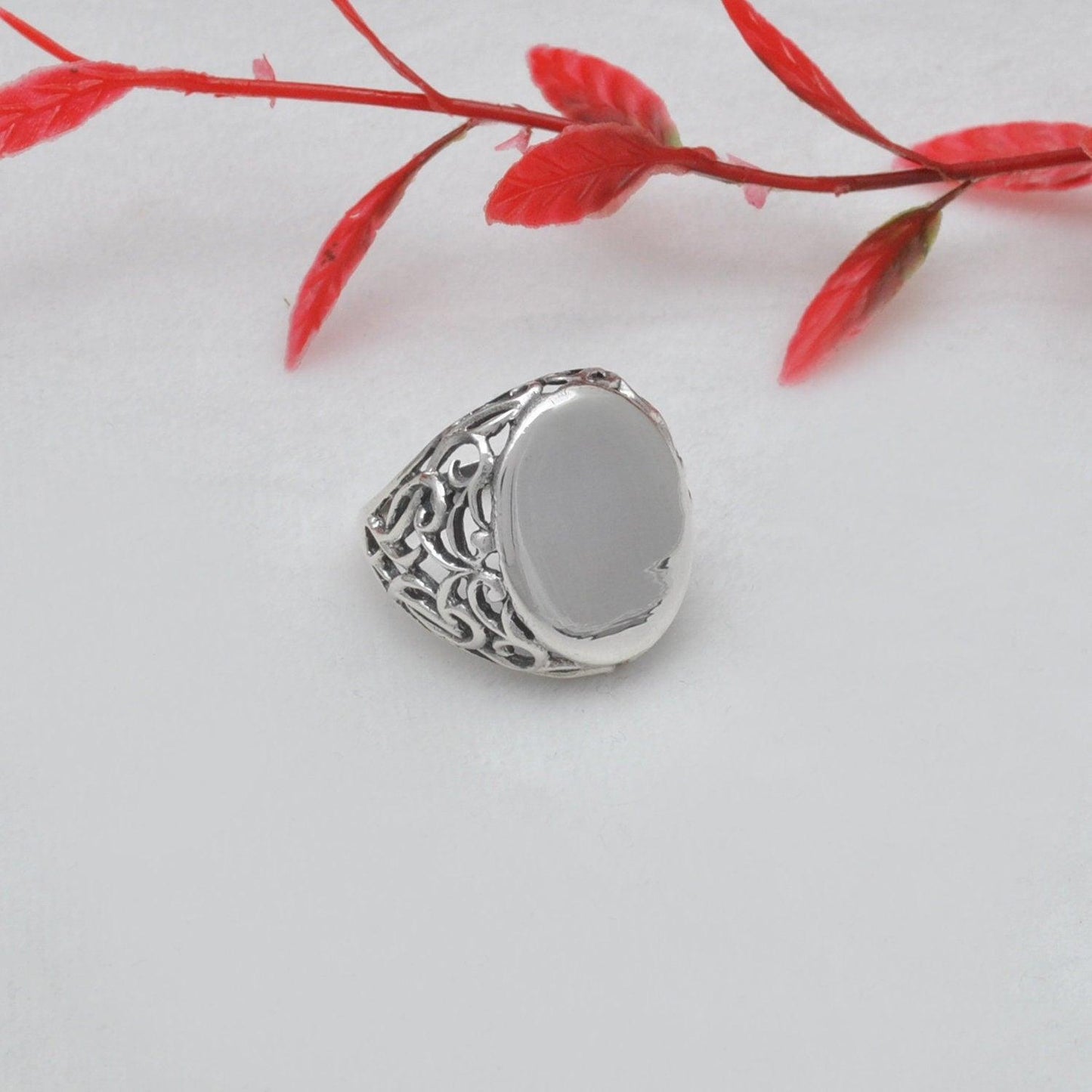 Sterling Silver Oval Men's Ring Size 9 - SAR Gems