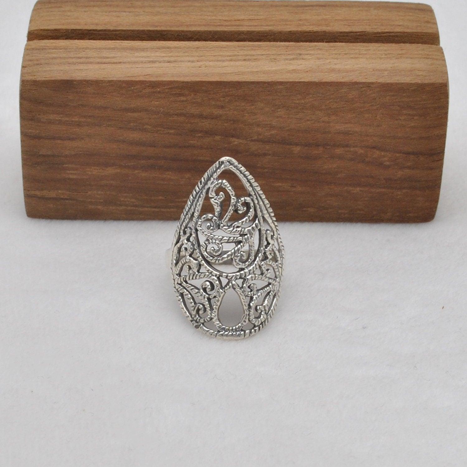 Sterling Silver Filigree Women Dainty Ring Size 8 - SAR Gems