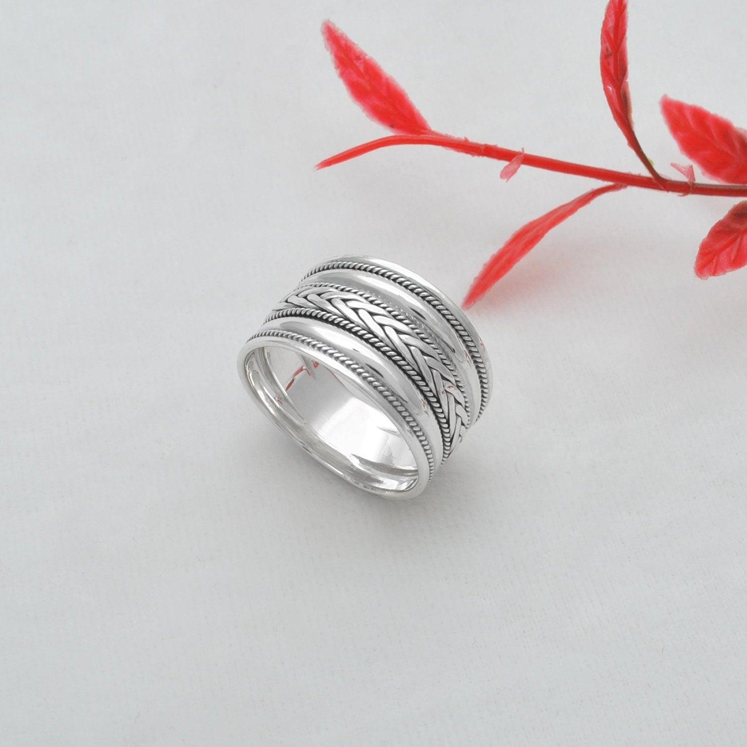 Wide Band Sterling Silver Thumb Ring Size 13 - SAR Gems