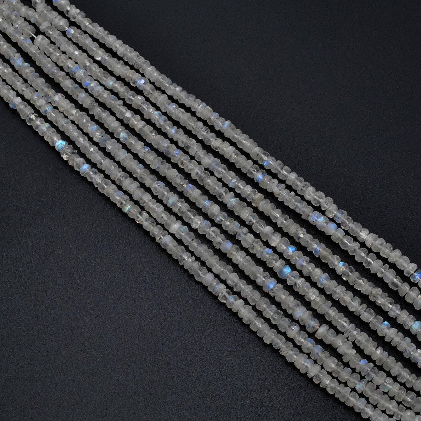 Natural Rainbow Moonstone Rondelle Gemstone Beads Strand