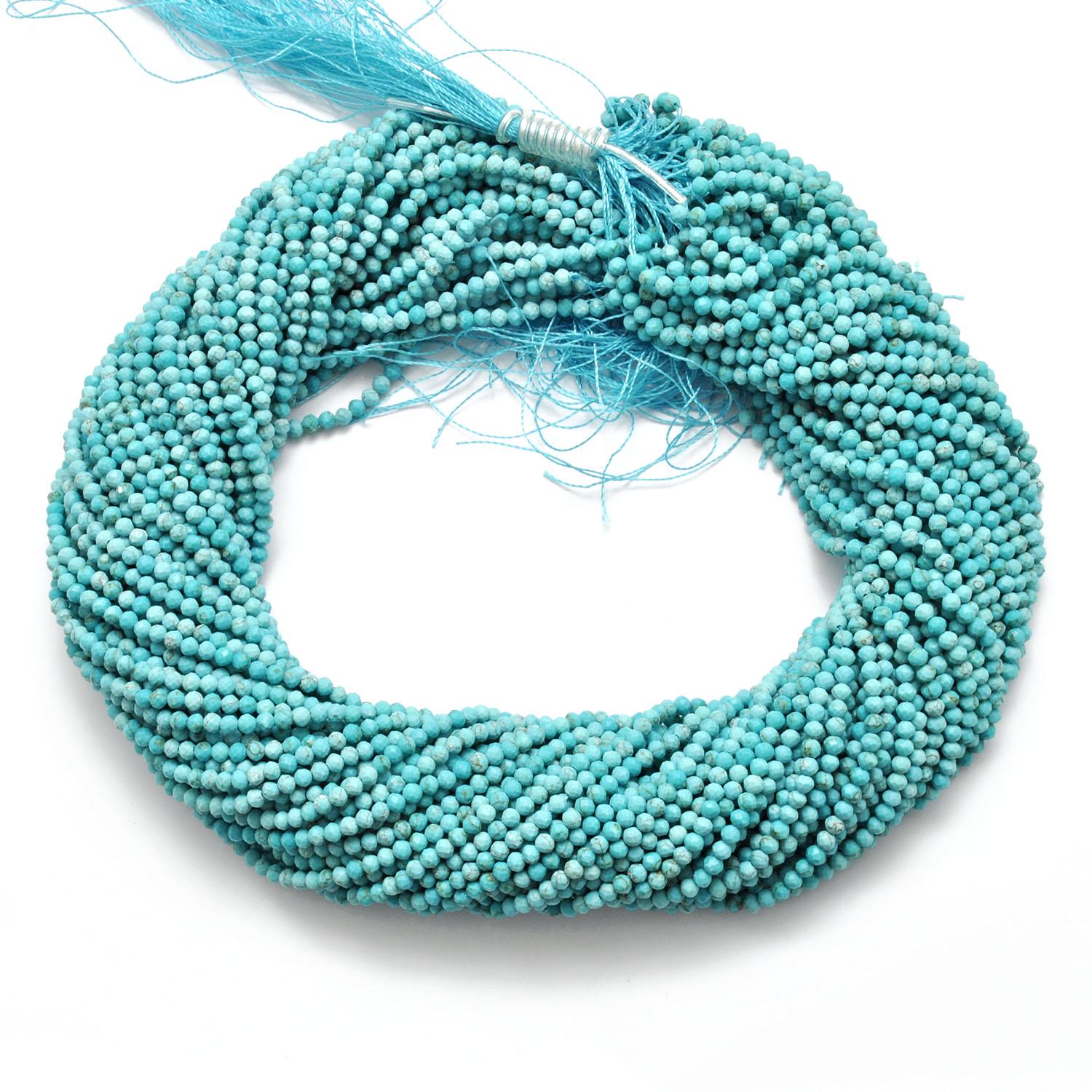 Blue Turquoise Faceted Round Gemstone Beads 15" - SAR Gems