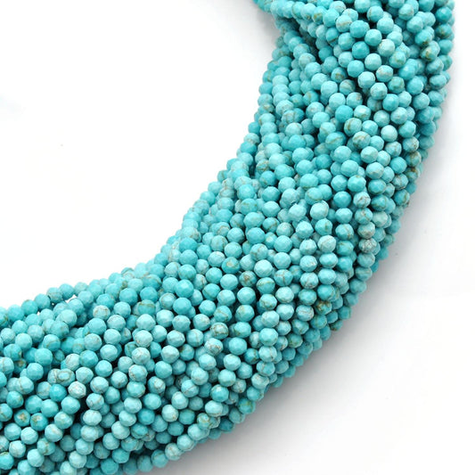 Blue Turquoise Faceted Round Gemstone Beads 15" - SAR Gems
