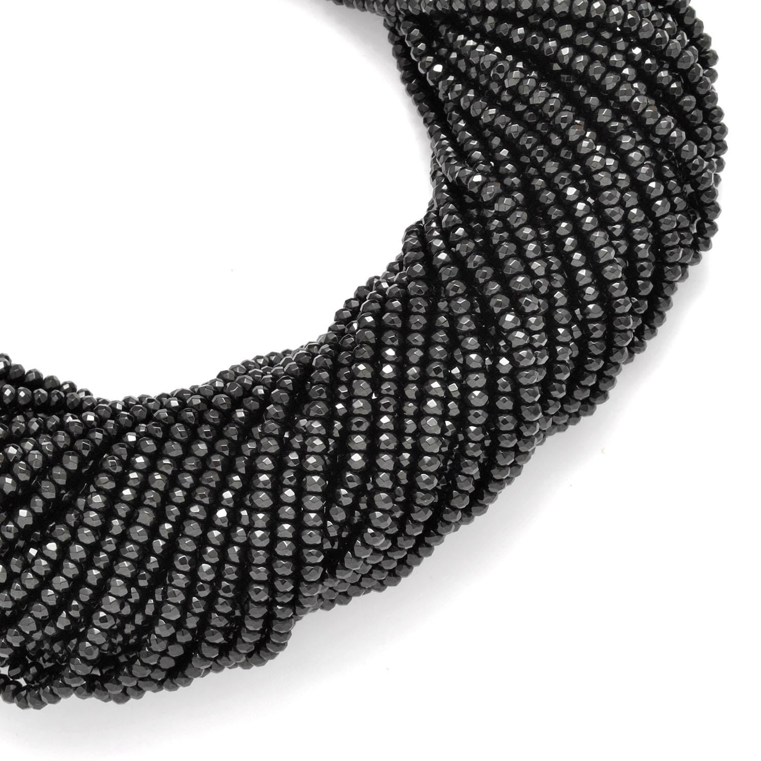 Black Onyx Rondelle Faceted Gemstone Beads 14" Strand - SAR Gems