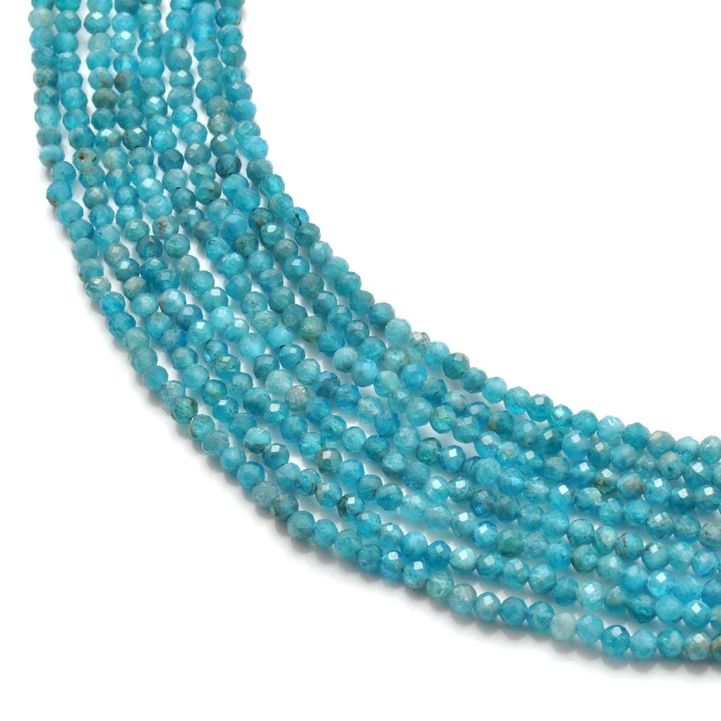 Natural Blue Apatite Round Faceted Gemstone Beads 12.5" Strand - SAR Gems