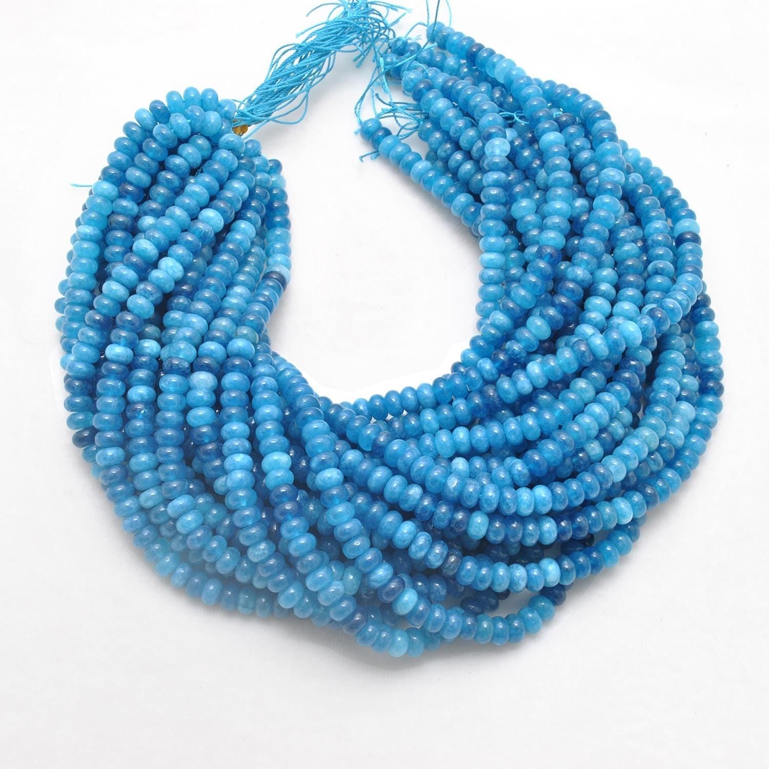 Blue Apatite Quartz Rondelle Gemstone Beads 15" Strand - SAR Gems